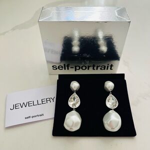 Self-Portrait Beautiful Silver Pearl Crystal Embellished Baroque Drop Earrings